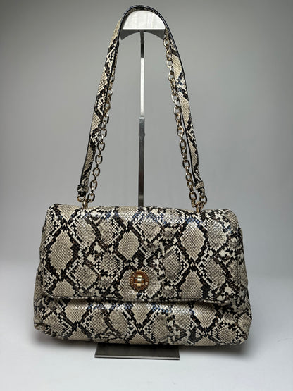 Vintage Emporio Armani Snakeskin Leather Shoulder Bag Y2K Cream Black