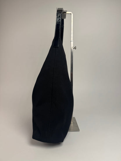 Vintage Gucci Canvas Patent Leather Handbag Black