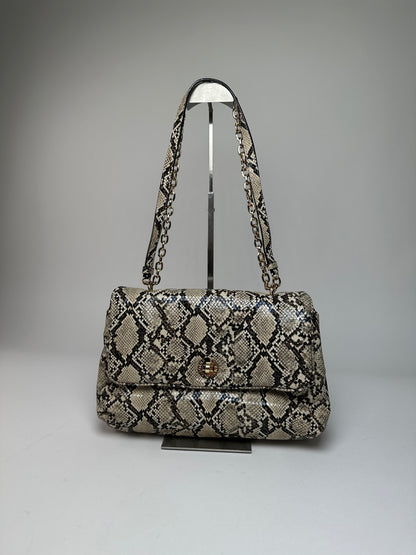 Vintage Emporio Armani Snakeskin Leather Shoulder Bag Y2K Cream Black