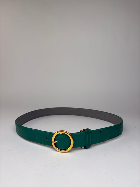 Vintage Dior Leather Belt Gold-Tone Buckle Late 1980s Teal