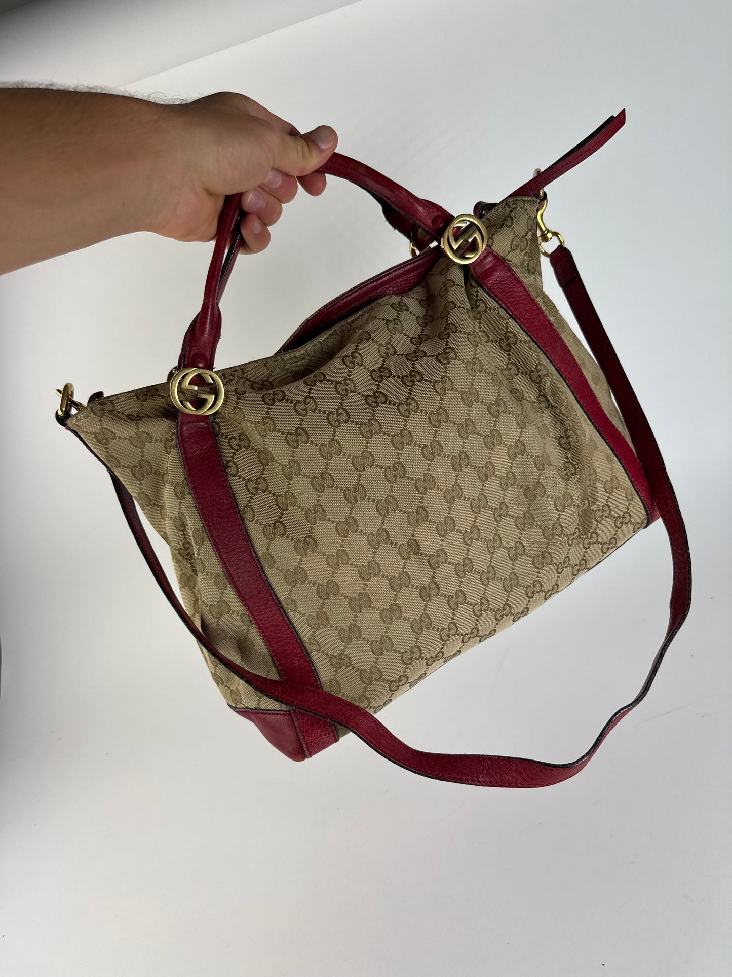 Sac Gucci Monogram Vintage 2 Voies beige Rouge