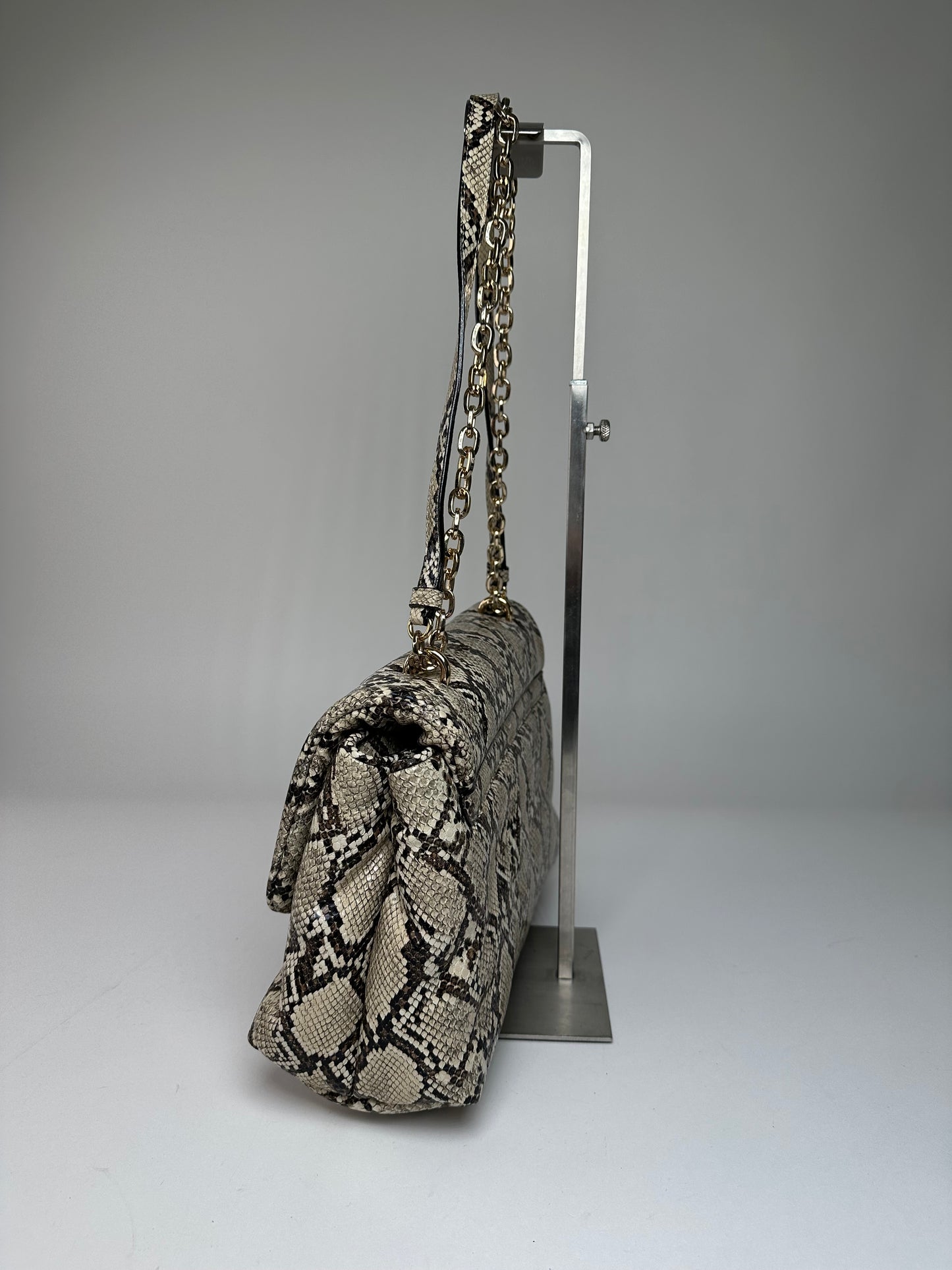 Vintage Emporio Armani Snakeskin Leather Shoulder Bag Y2K Cream Black