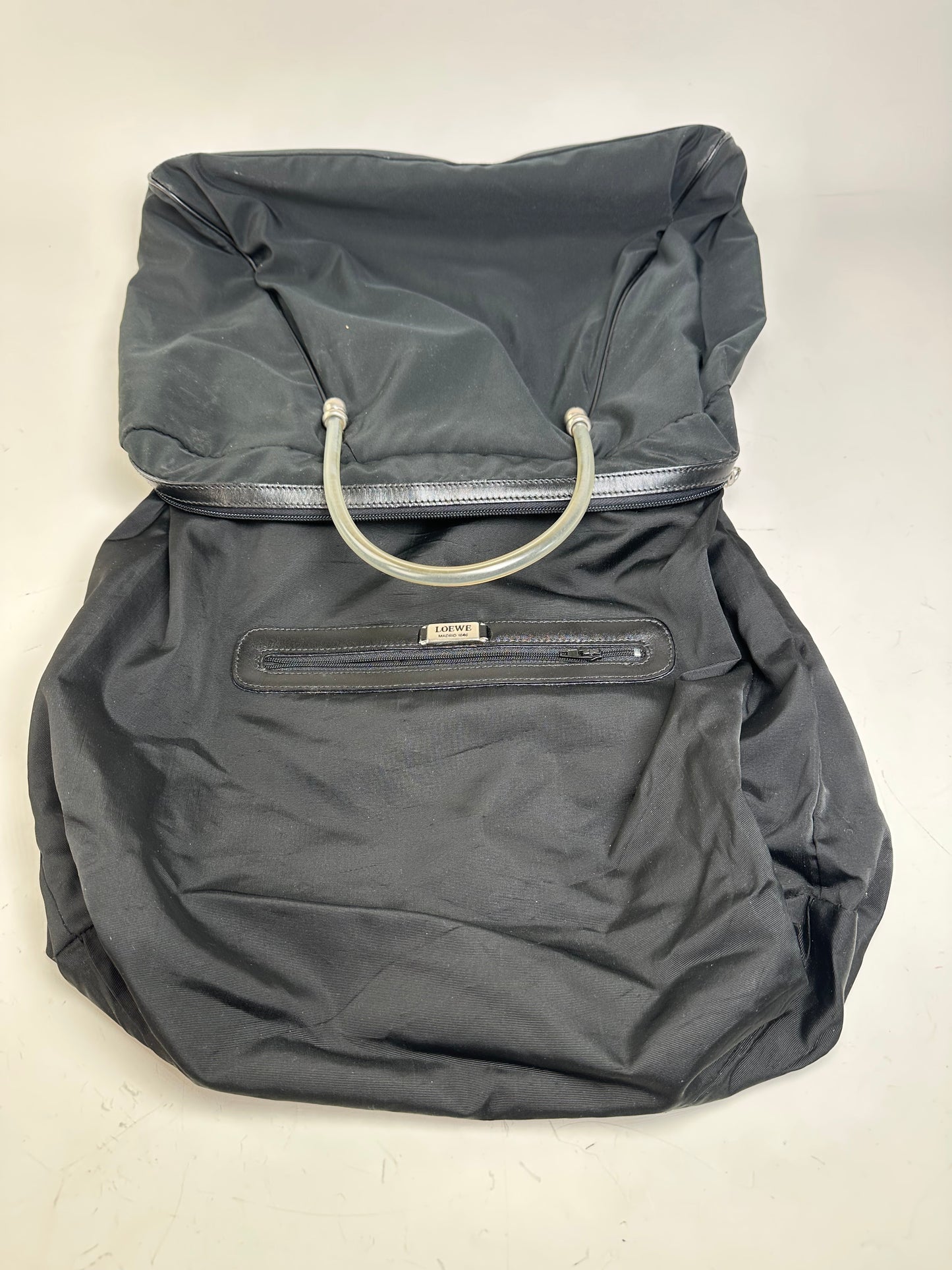Vintage Loewe Nylon Tote Bag Black Silver