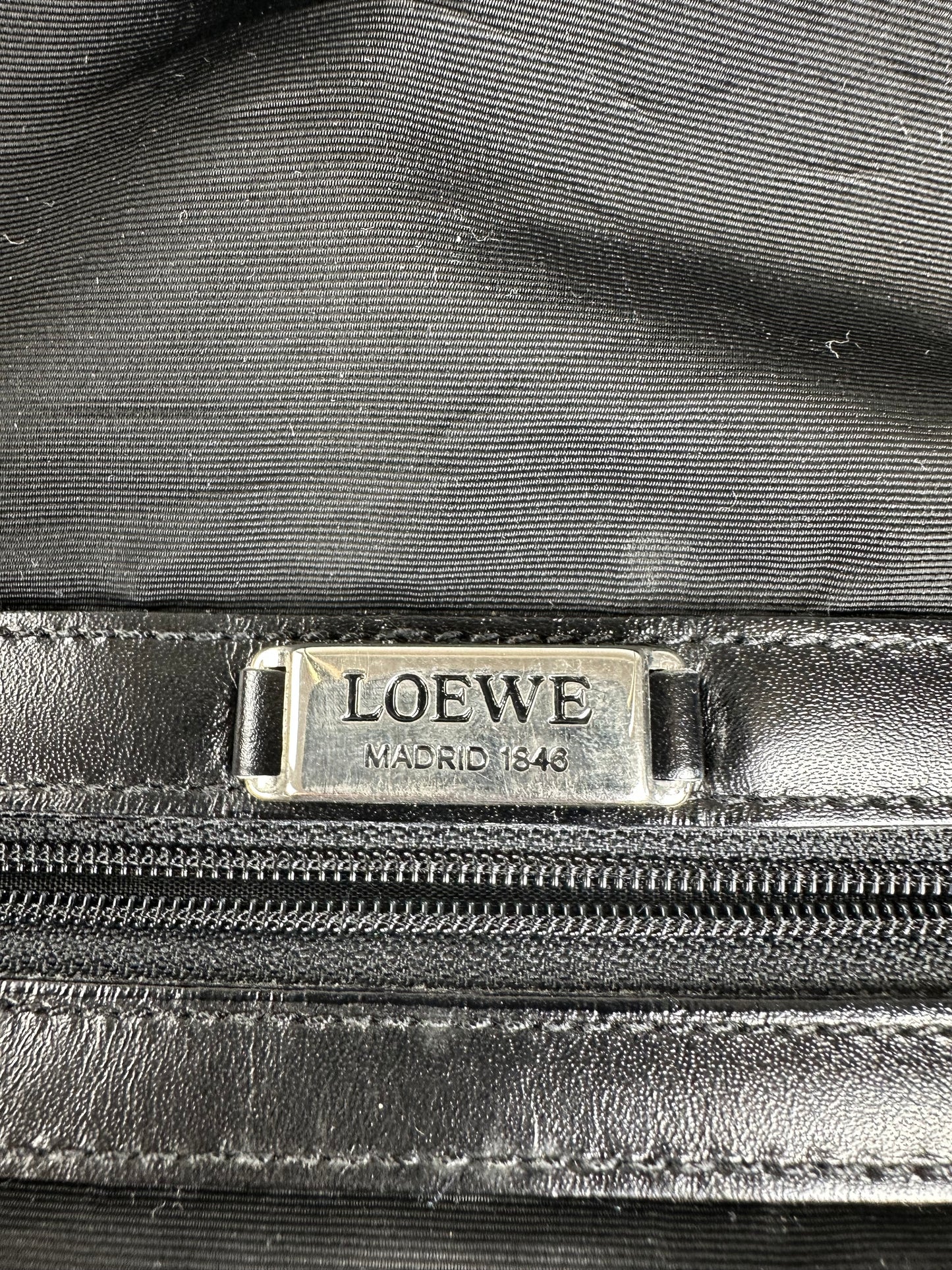 Vintage Loewe Nylon Tote Bag Black Silver