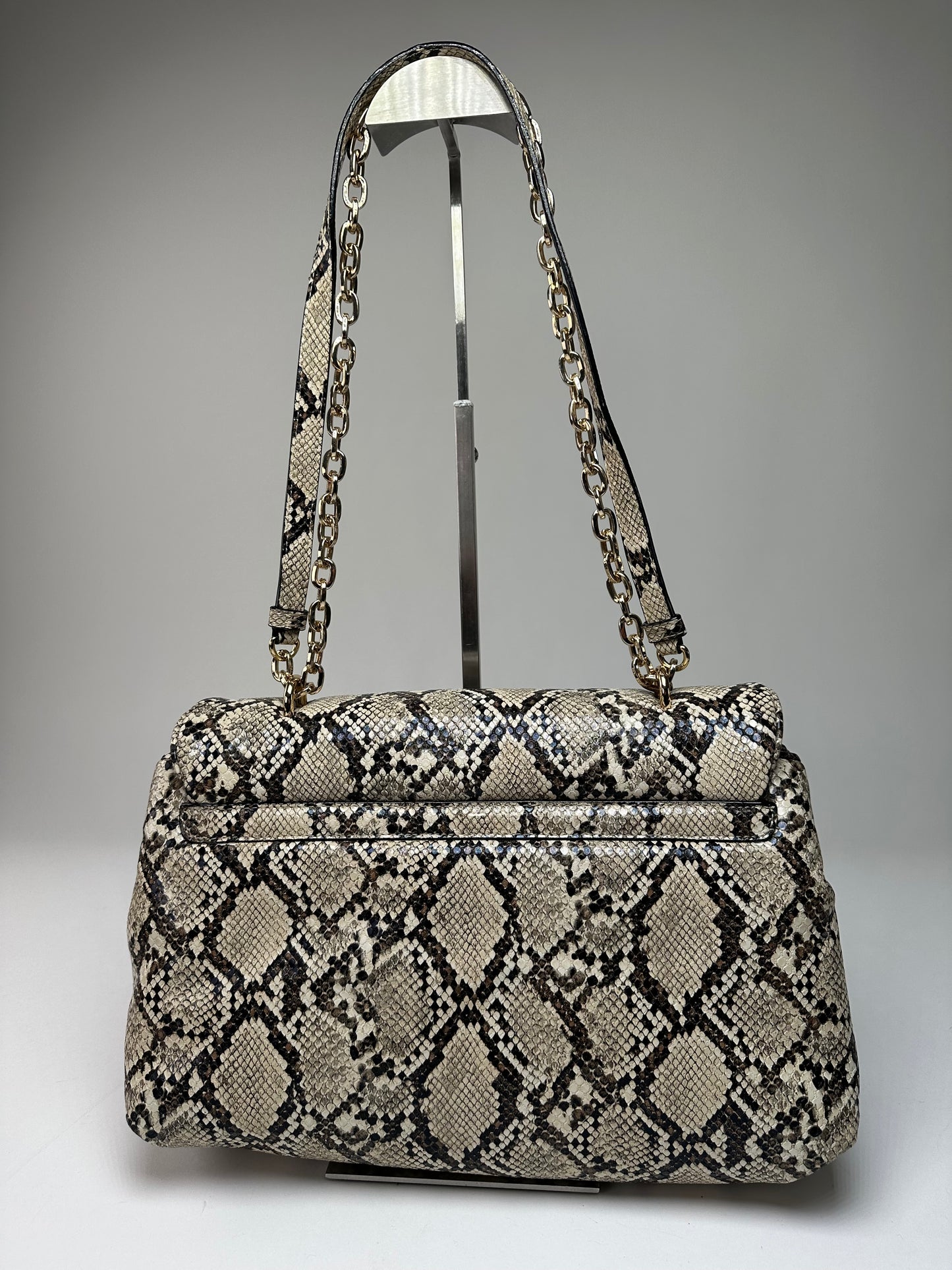 Vintage Emporio Armani Snakeskin Leather Shoulder Bag Y2K Cream Black