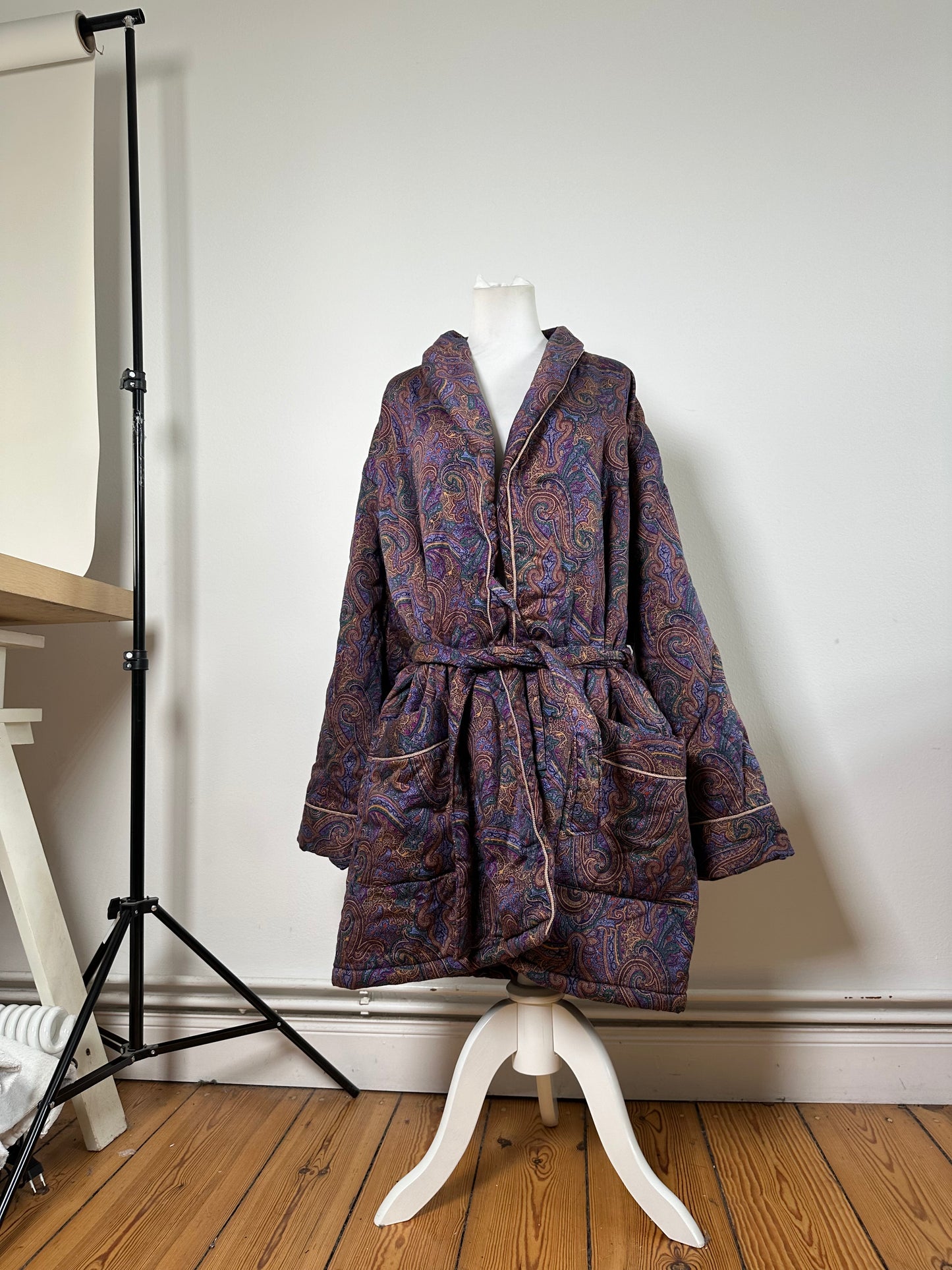Vintage Yves Saint Laurent Paisley Print Coat Purple Green Gold L