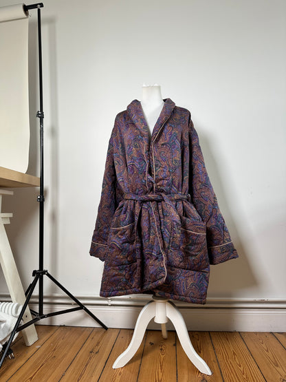 Vintage Yves Saint Laurent Paisley Print Coat Purple Green Gold L