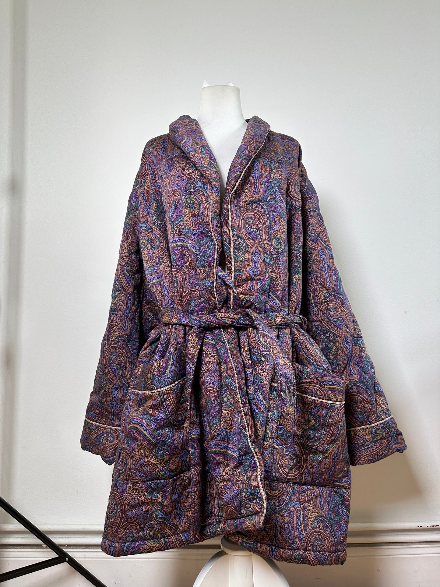 Vintage Yves Saint Laurent Paisley Print Coat Purple Green Gold L