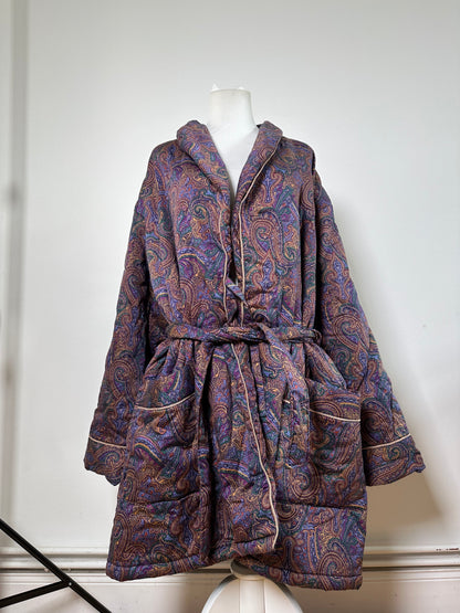 Vintage Yves Saint Laurent Paisley Print Coat Purple Green Gold L