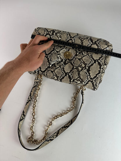 Vintage Emporio Armani Snakeskin Leather Shoulder Bag Y2K Cream Black