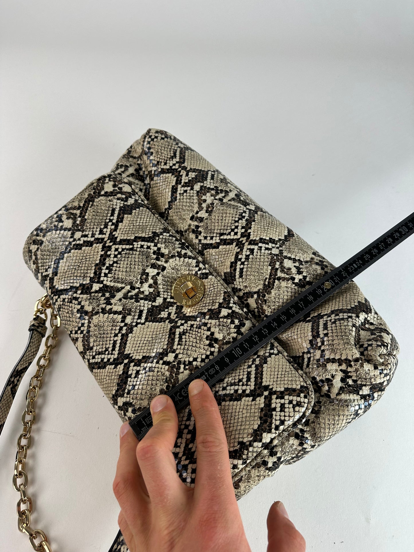 Vintage Emporio Armani Snakeskin Leather Shoulder Bag Y2K Cream Black