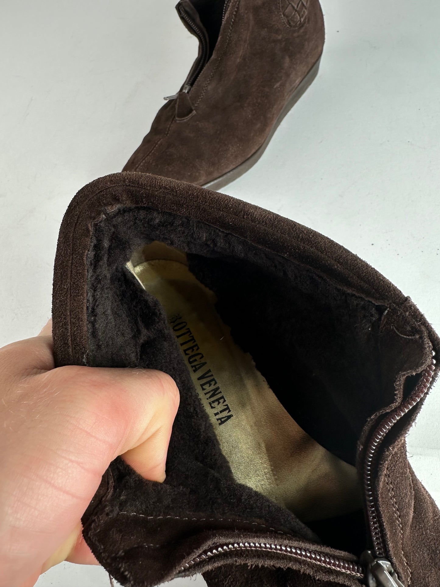 Vintage Bottega Veneta Suede Wool Hightop Sneaker Brown