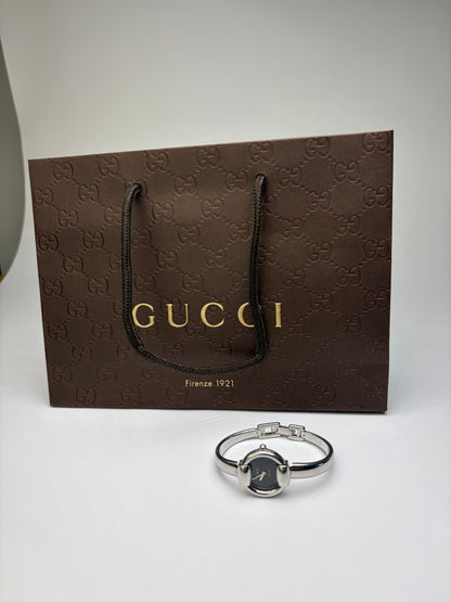 Vintage Gucci Stainless Steel Bracelet Watch Black Dial