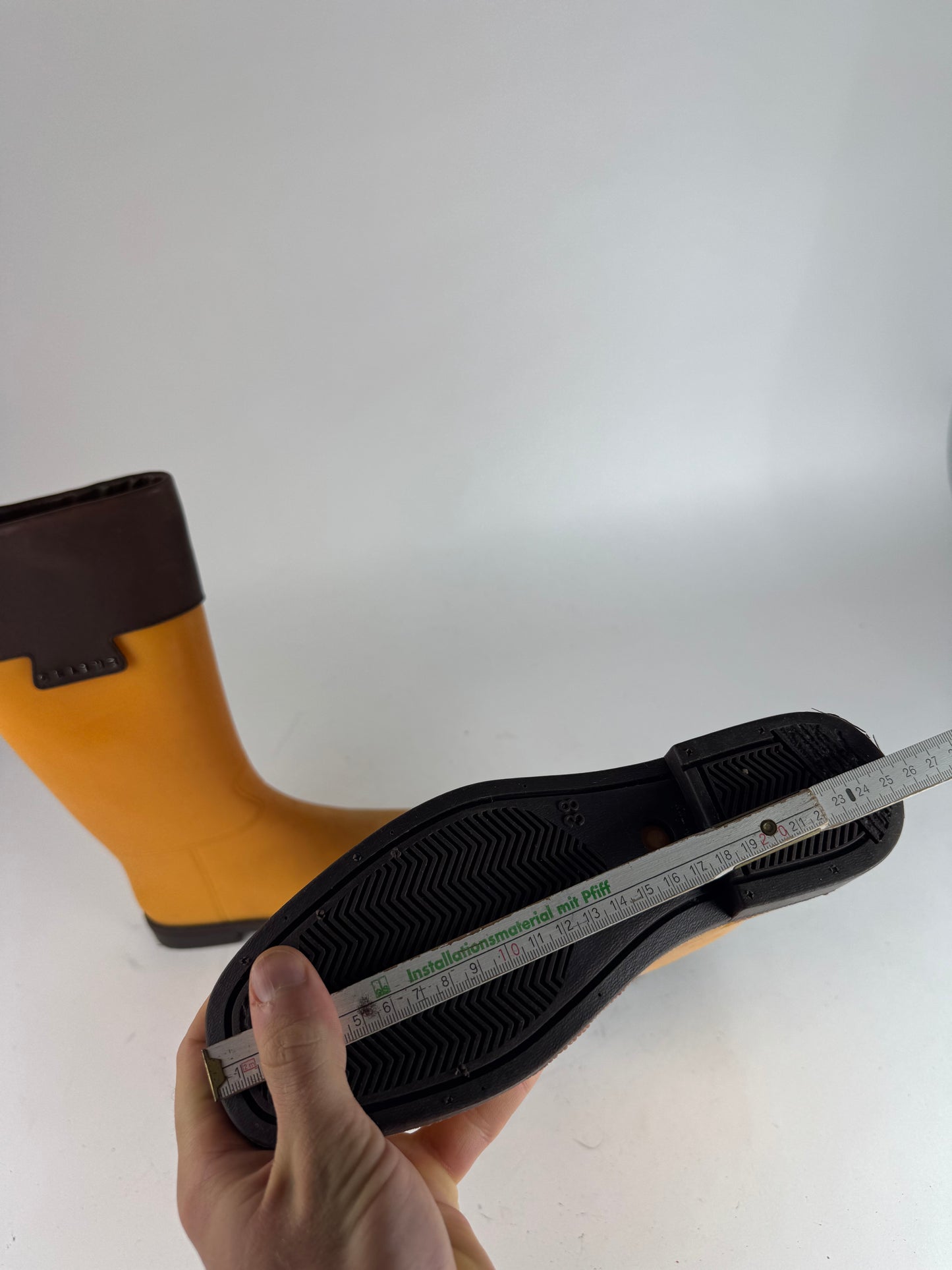 Vintage Celine Paris Rubber Leather Boots Yellow Brown EU38