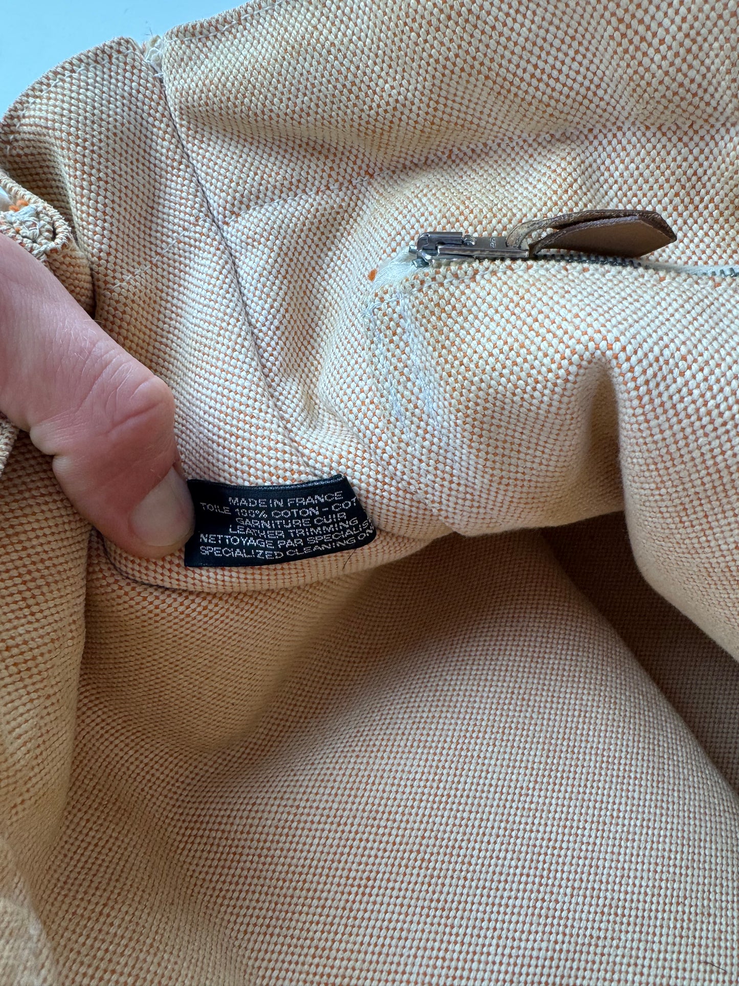 Vintage Hermes Canvas Striped Tote Bag Peach