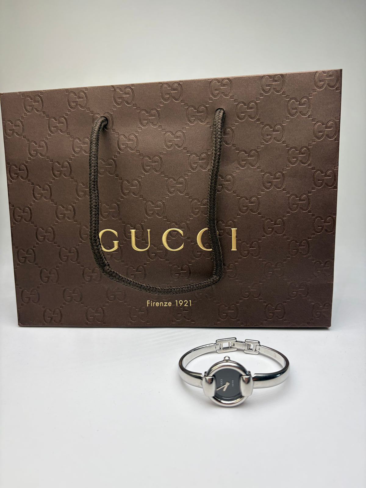 Vintage Gucci Stainless Steel Bracelet Watch Black Dial