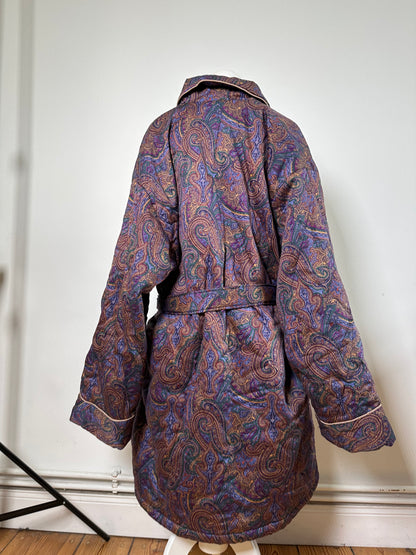 Vintage Yves Saint Laurent Paisley Print Coat Purple Green Gold L