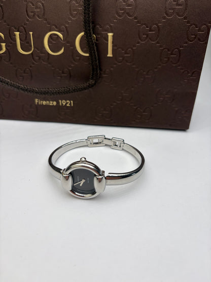 Vintage Gucci Stainless Steel Bracelet Watch Black Dial