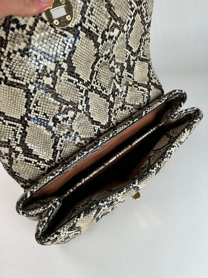 Vintage Emporio Armani Snakeskin Leather Shoulder Bag Y2K Cream Black
