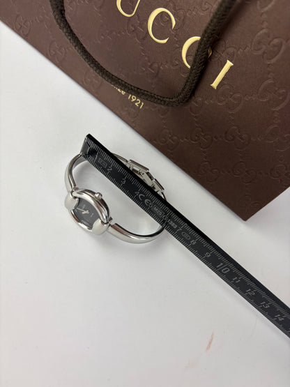 Vintage Gucci Stainless Steel Bracelet Watch Black Dial