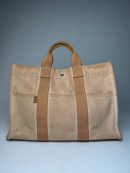 Vintage Hermes Canvas Striped Tote Bag Peach