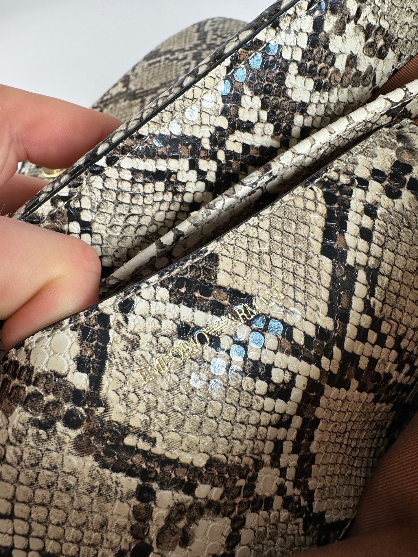 Vintage Emporio Armani Snakeskin Leather Shoulder Bag Y2K Cream Black