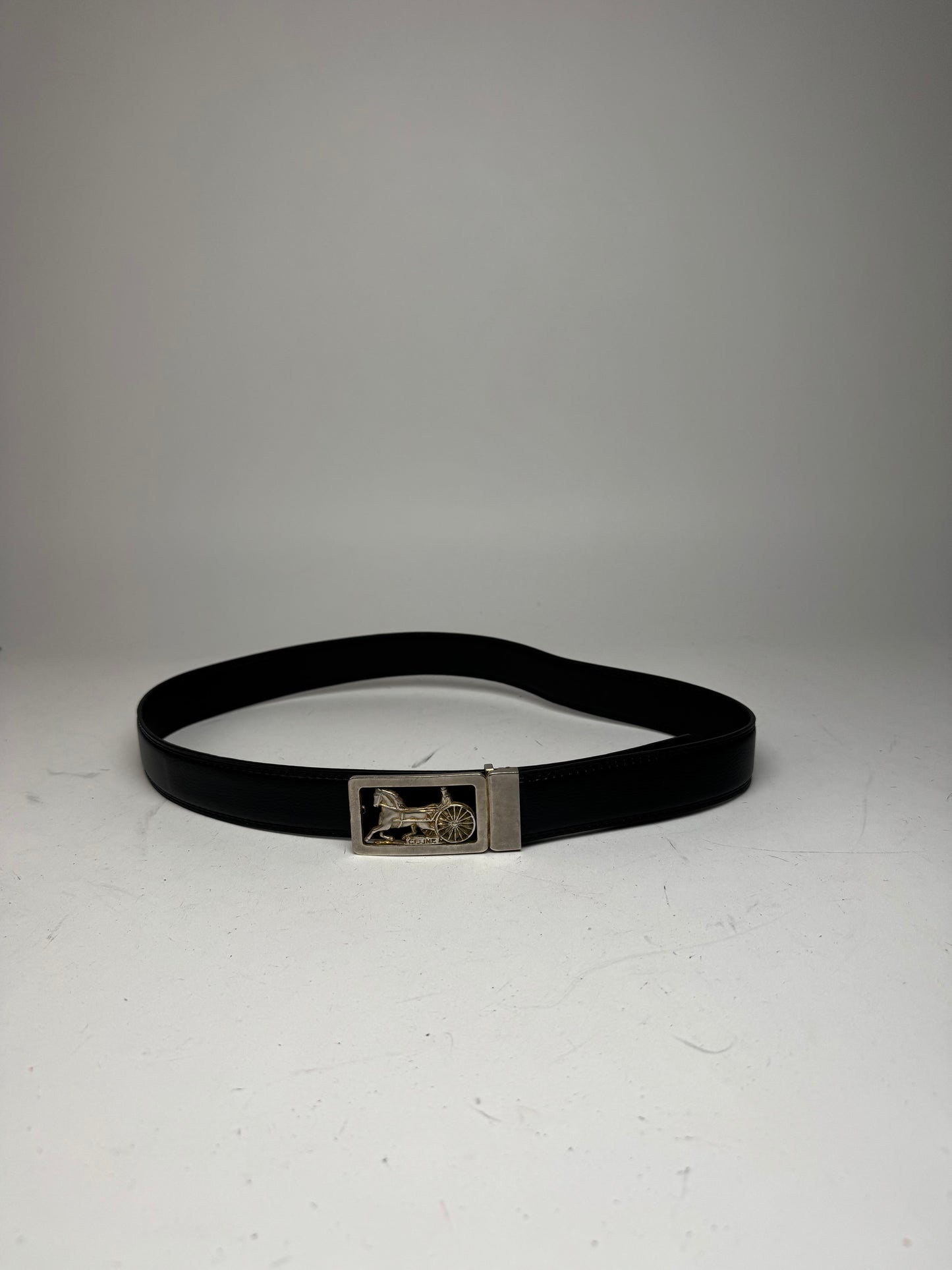 Vintage Celine Paris Carriage Logo belt black