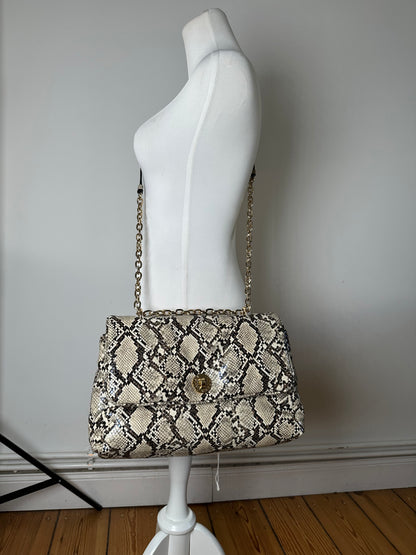 Vintage Emporio Armani Snakeskin Leather Shoulder Bag Y2K Cream Black