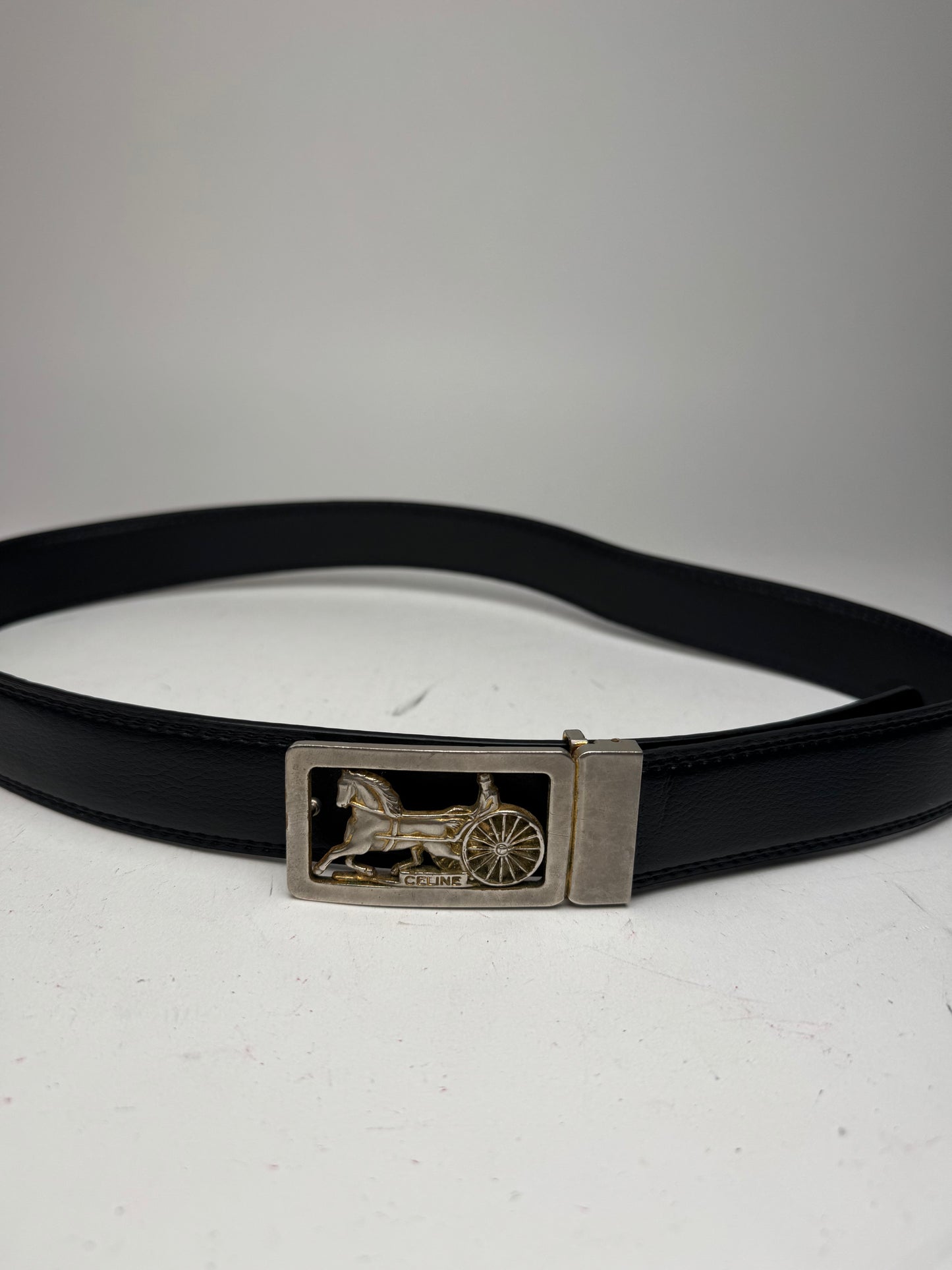 Vintage Celine Paris Carriage Logo belt black