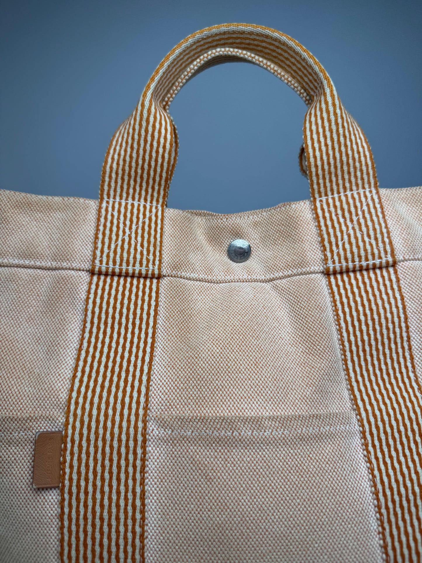 Vintage Hermes Canvas Striped Tote Bag Peach