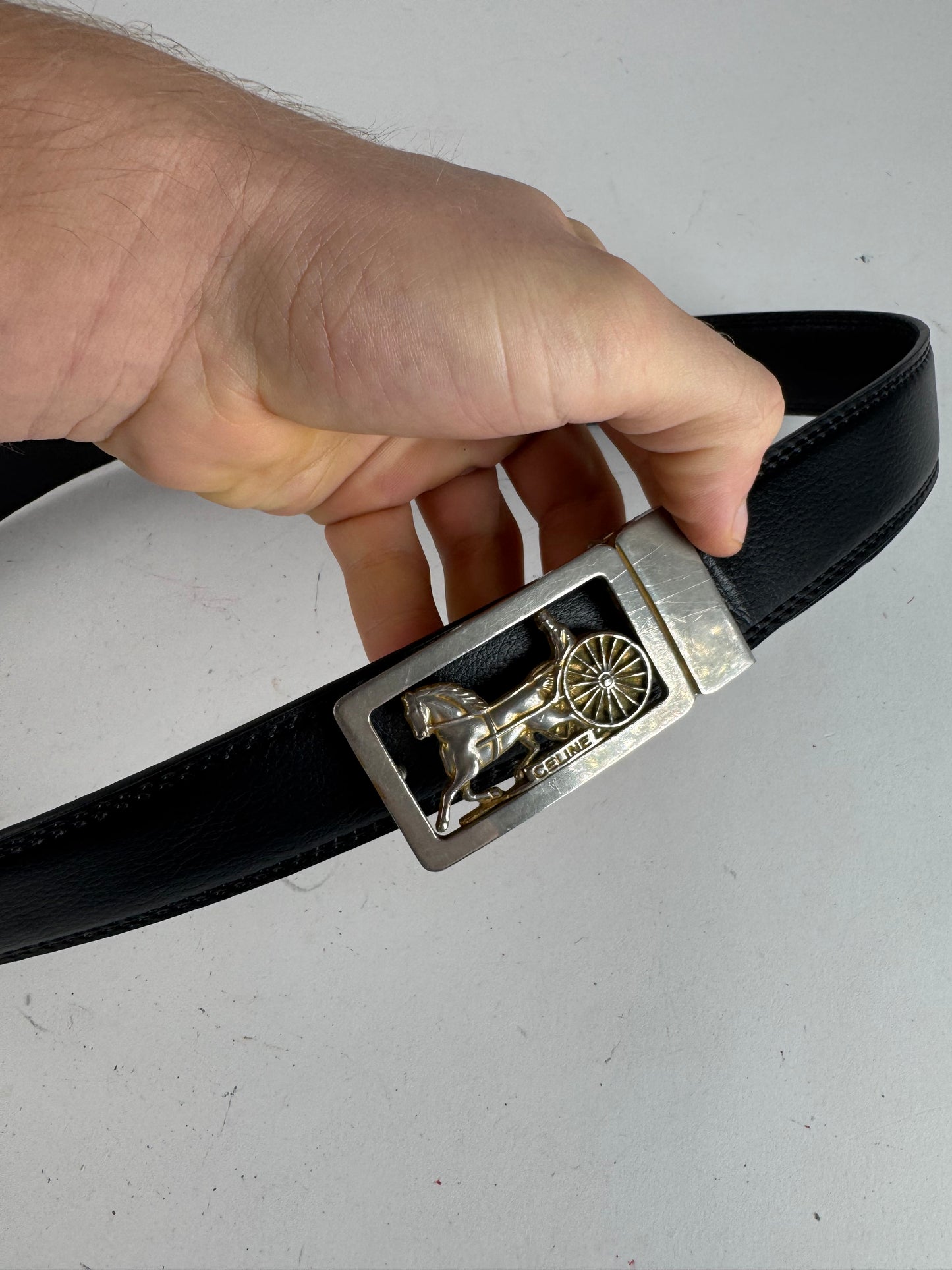 Vintage Celine Paris Carriage Logo belt black