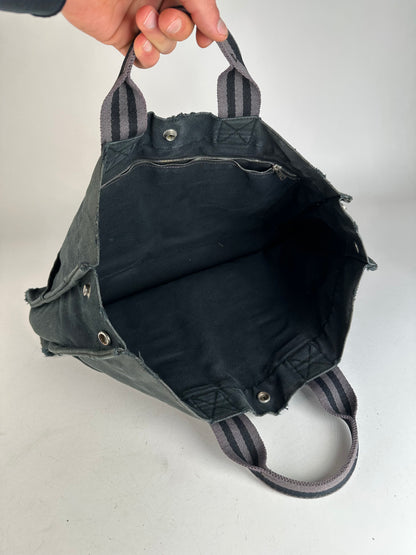 Vintage Hermes Canvas Tote Bag Black Grey