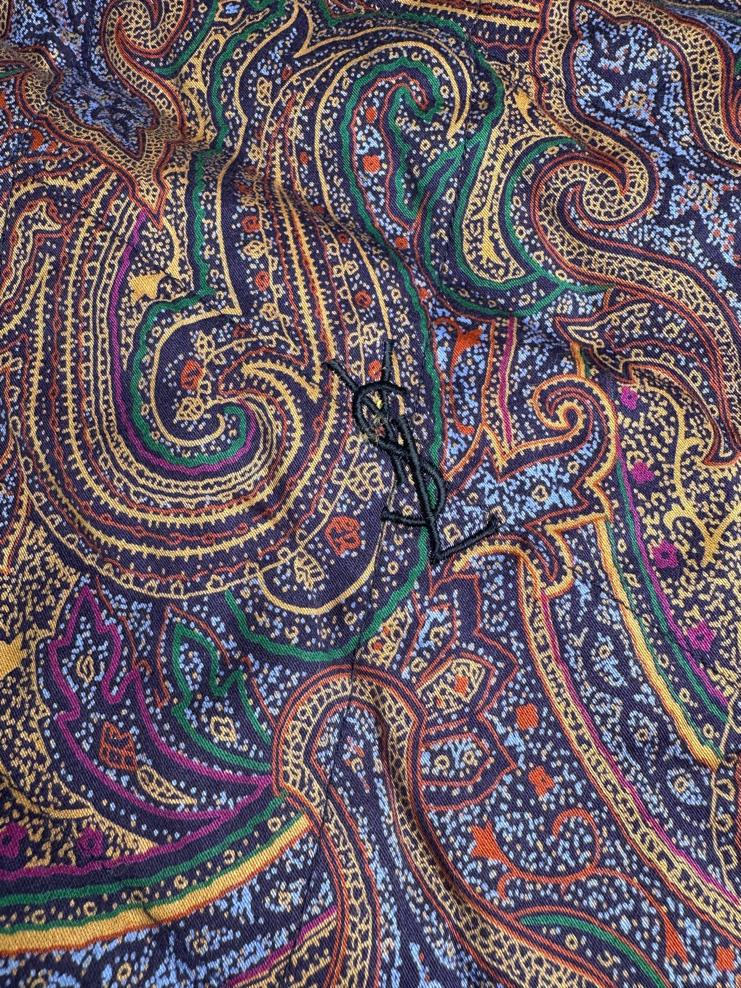 Vintage Yves Saint Laurent Paisley Print Coat Purple Green Gold L