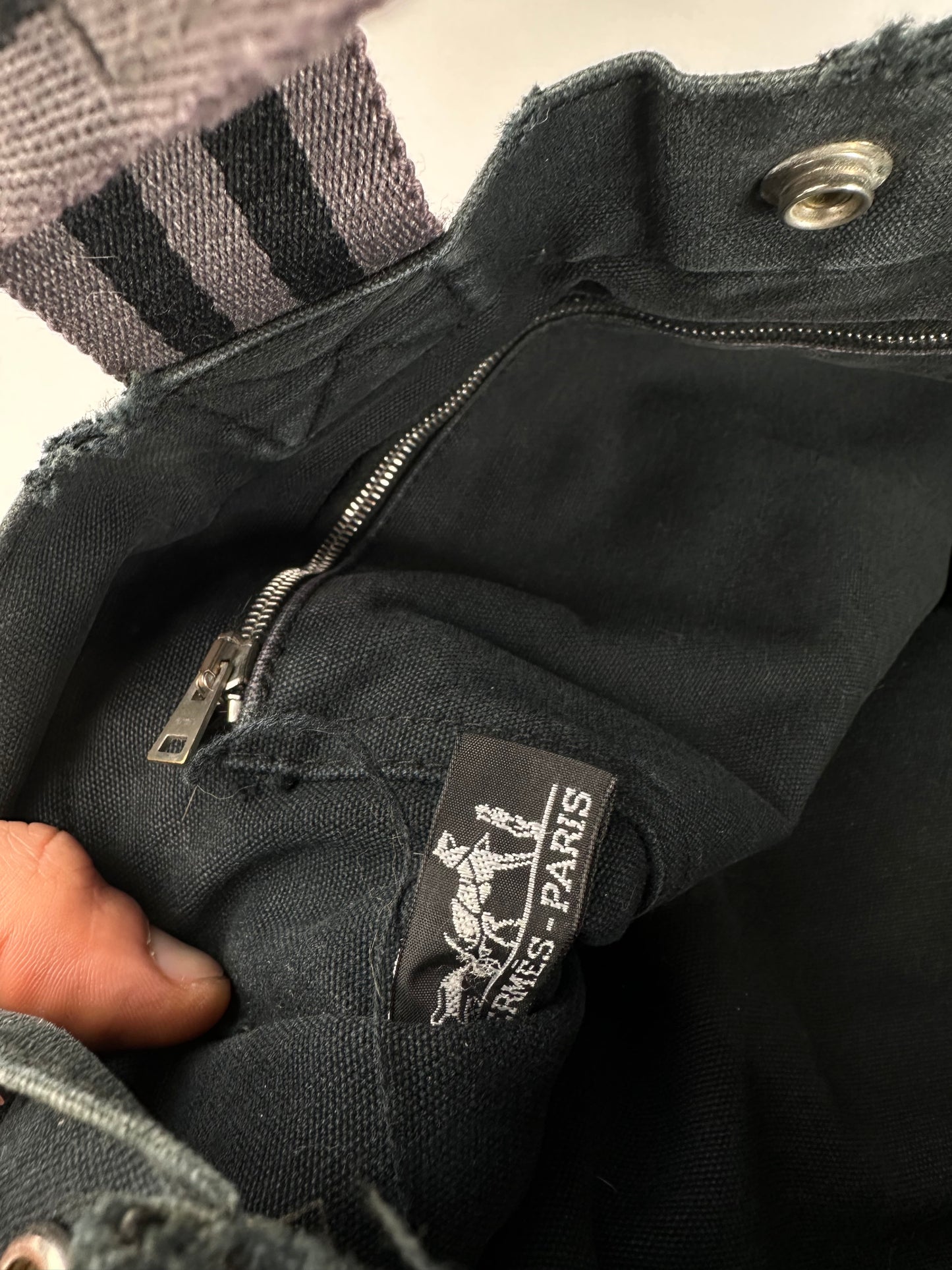 Vintage Hermes Canvas Tote Bag Black Grey