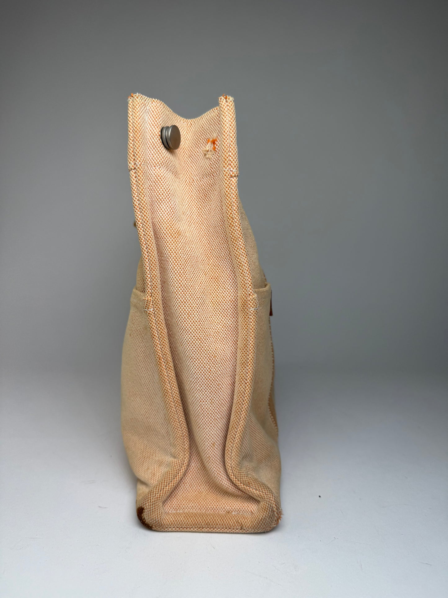 Vintage Hermes Canvas Striped Tote Bag Peach