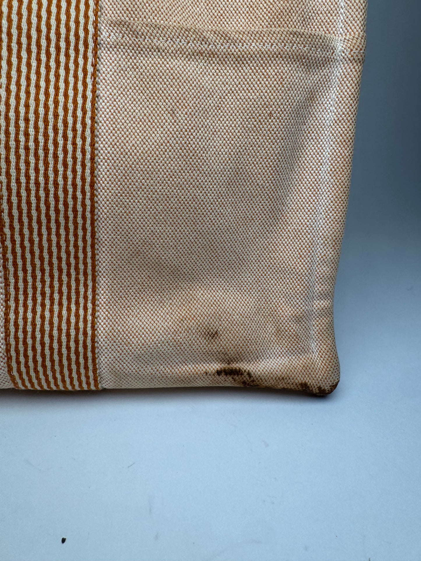 Vintage Hermes Canvas Striped Tote Bag Peach