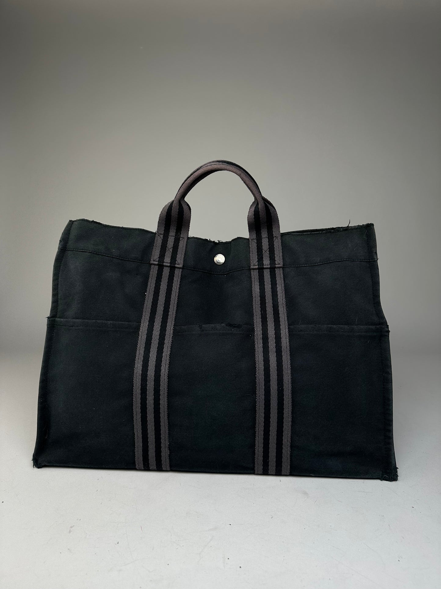 Vintage Hermes Canvas Tote Bag Black Grey