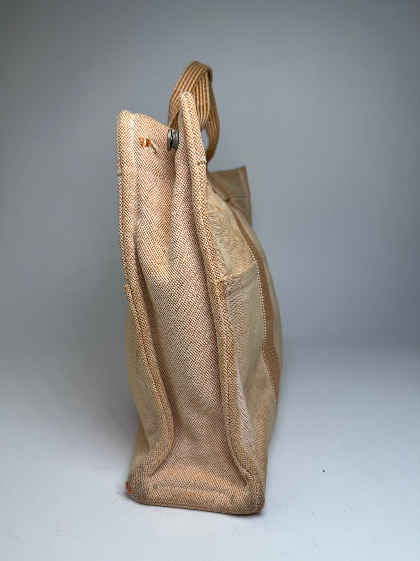 Vintage Hermes Canvas Striped Tote Bag Peach