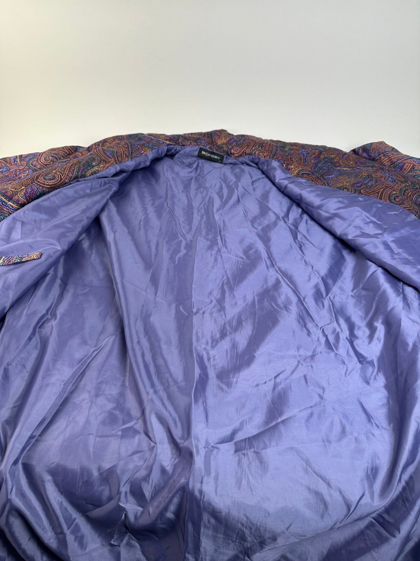 Vintage Yves Saint Laurent Paisley Print Coat Purple Green Gold L