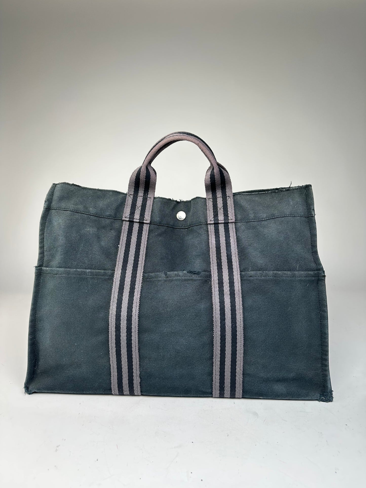 Vintage Hermes Canvas Tote Bag Black Grey