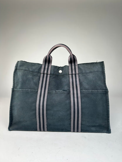 Vintage Hermes Canvas Tote Bag Black Grey