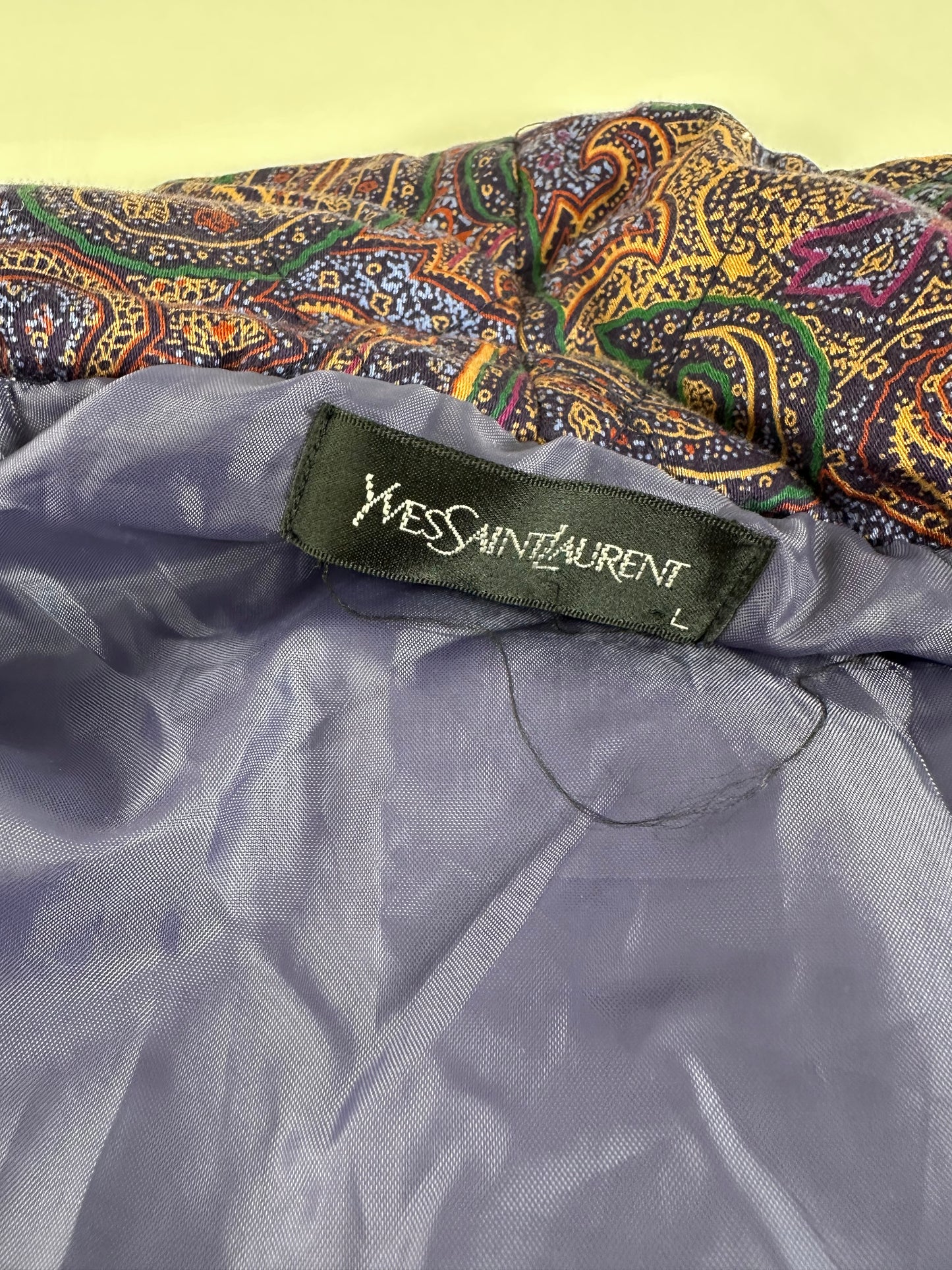 Vintage Yves Saint Laurent Paisley Print Coat Purple Green Gold L