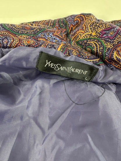 Vintage Yves Saint Laurent Paisley Print Coat Purple Green Gold L