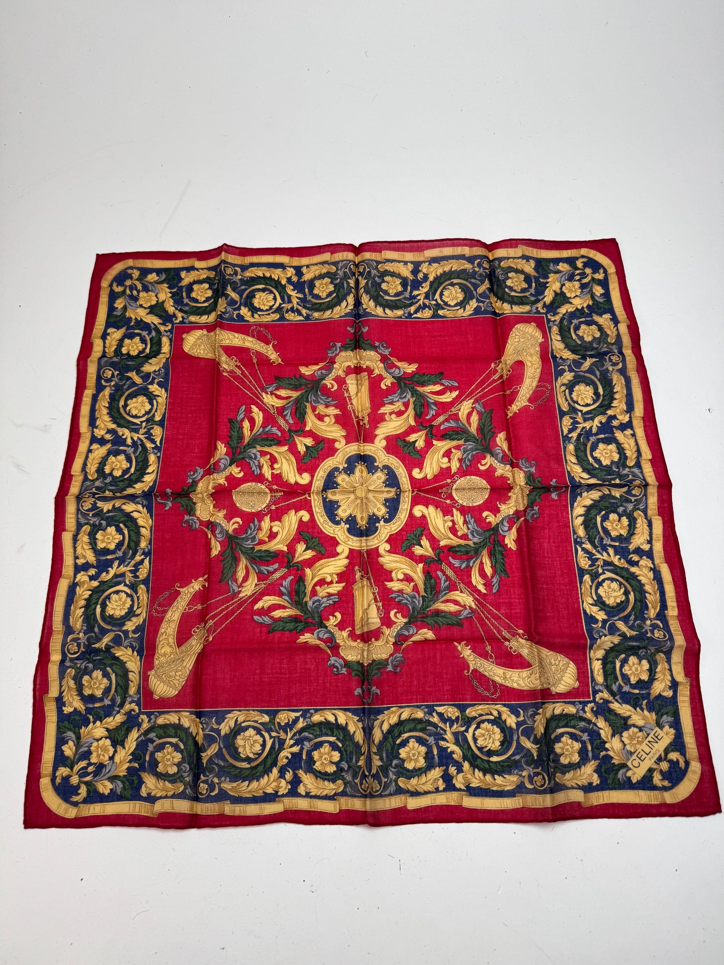Vintage Celine Baroque Scarf Red Gold
