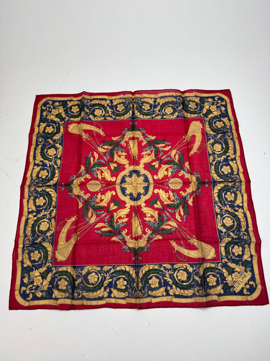 Vintage Celine Baroque Scarf Red Gold