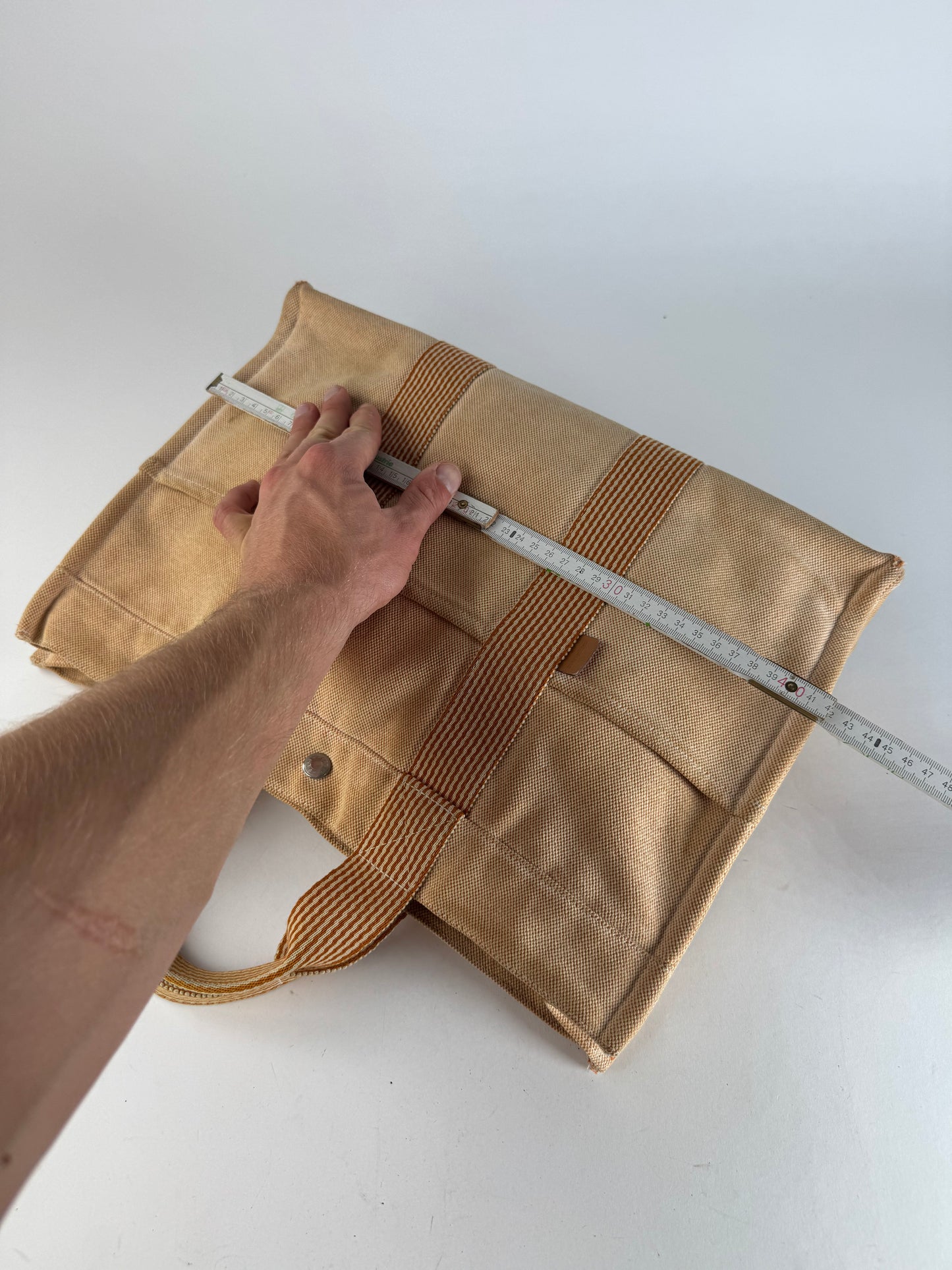 Vintage Hermes Canvas Striped Tote Bag Peach