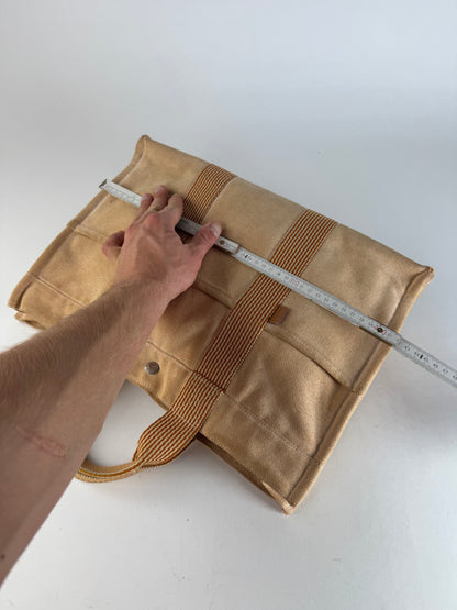 Vintage Hermes Canvas Striped Tote Bag Peach