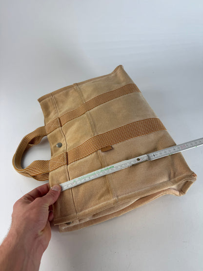 Vintage Hermes Canvas Striped Tote Bag Peach