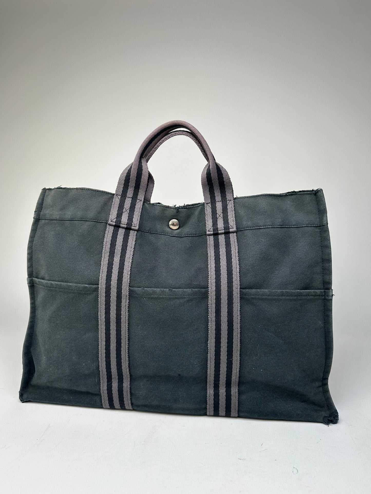 Vintage Hermes Canvas Tote Bag Black Grey