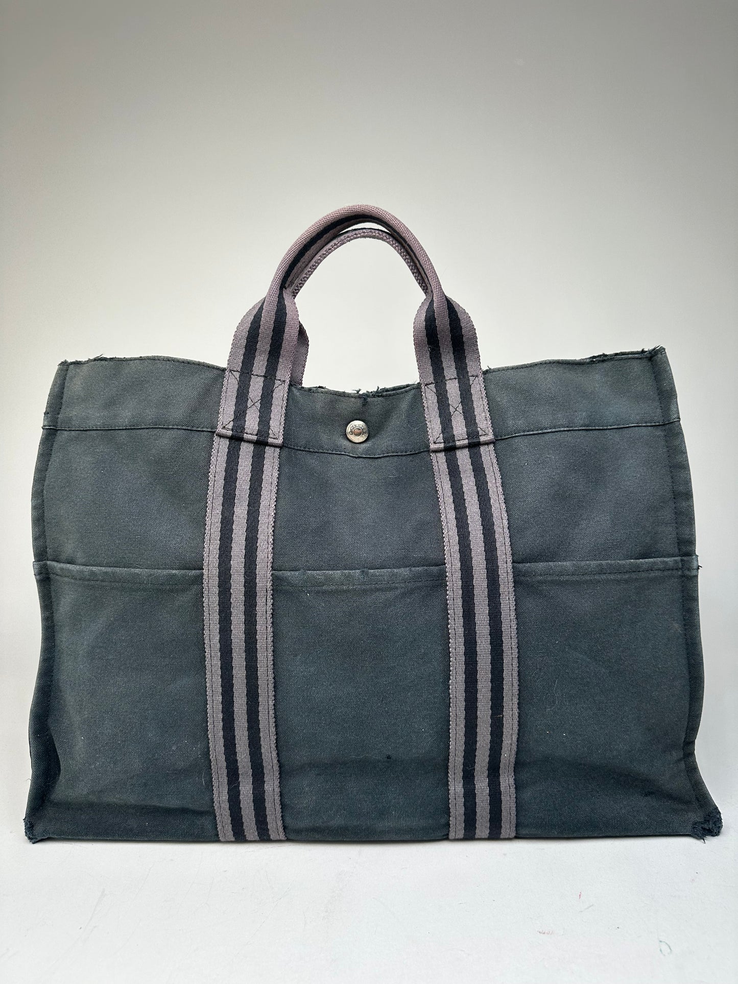 Vintage Hermes Canvas Tote Bag Black Grey